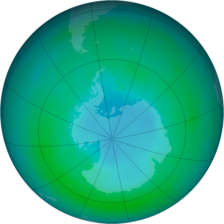 Antarctic ozone map for March 1990